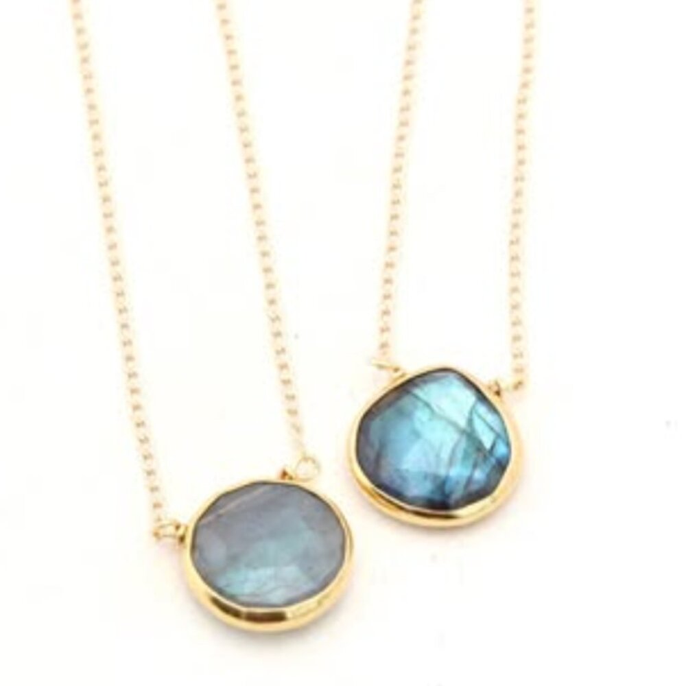 Labradorite Necklace - Short Gold Tear Drop Shape